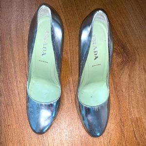 PRADA wedges ( shiny platinum wedge )